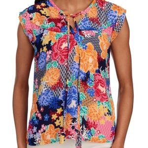 CUPIO Floral Print Tie Neck Top